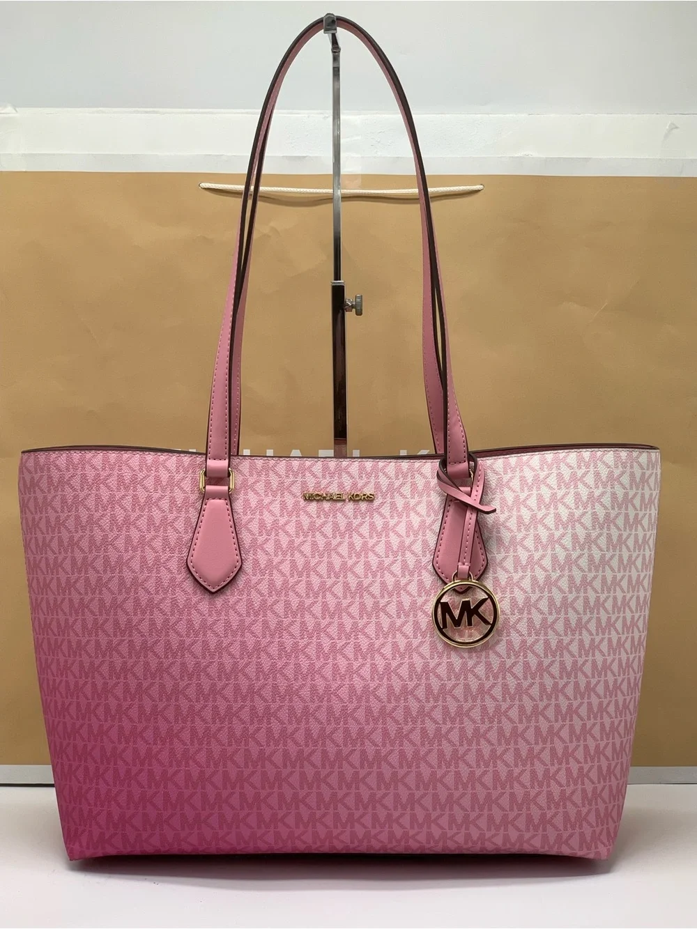 Michael Kors Carnation Ombré Signature Tote with Gold MK Charm